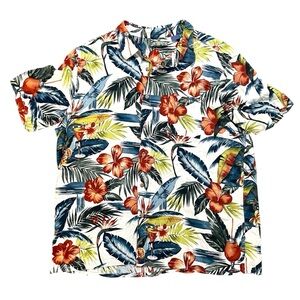 Campia Red and Green Casual Button Down Shirt with Tropical Print XXL 100% Rayon